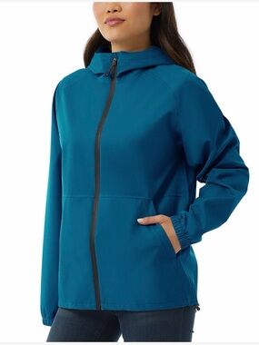 NWT Unisex Teal Hooded Lightweight Rain Jacket W large M med